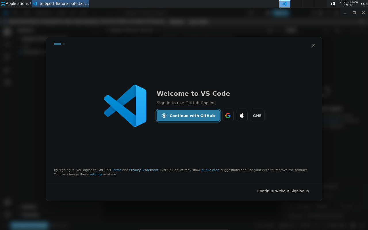 Visual Studio Code open in the Space with the teleported folder